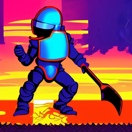 Image similar to shovel knight as daft punk, Aaron Campbell behance, synthwave background,4k, colorful, digital art