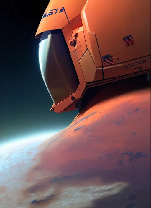 Image similar to 3 / 4 view of a portrait of nasa mars ship, evangelion, scifi, hyper detailed, digital art, trending in artstation, cinematic lighting, studio quality, frostbite 3 engine rendered, art style by klimt and nixeu and ian sprigger and wlop and krenz cushart