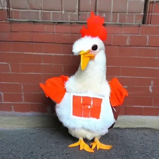 Image similar to cute chicken dressed as an inmate, campau mike style