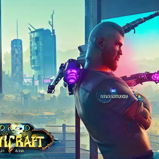 Image similar to hazy days of summer in Cyberpunk 2077 and World of Warcraft