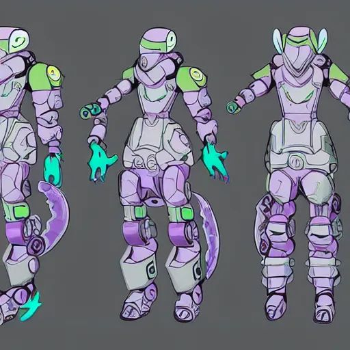 Image similar to character design sheets for an ancient manta ray battle mech flight suit, art by tim shafer from his work on psychonauts 2 by double fine, and inspired by splatoon by nintendo, blacklight