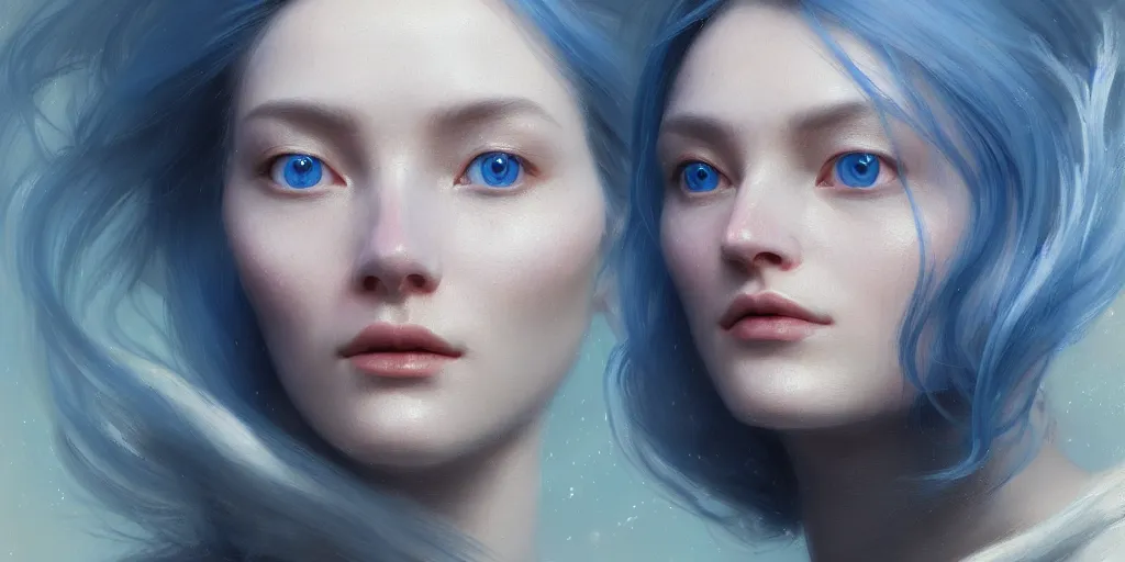 Image similar to facial portrait of a beautiful nordic woman, blue eyes, wearing space suit, extremely detailed digital painting, in the style of fenghua zhong and ruan jia and jeremy lipking and peter mohrbacher, mystical colors, rim light, beautiful lighting, 8 k, stunning scene, raytracing, octane, trending on artstation