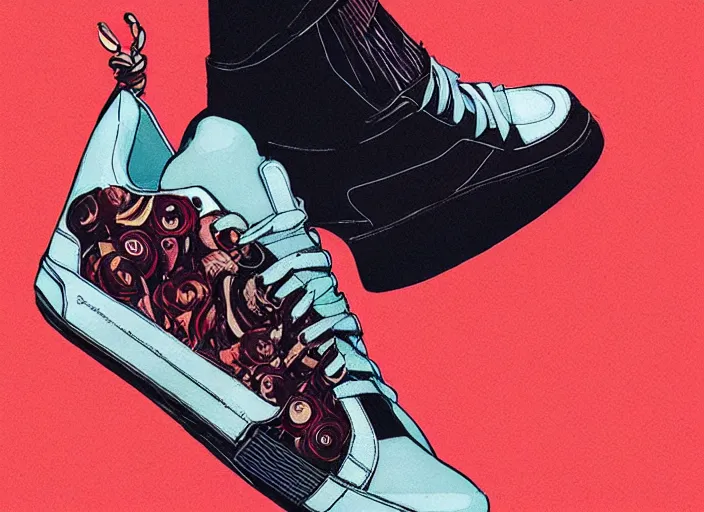 Image similar to sneakers design, a fashion sneaker, retro, conrad roset, greg rutkowski, flume cover art