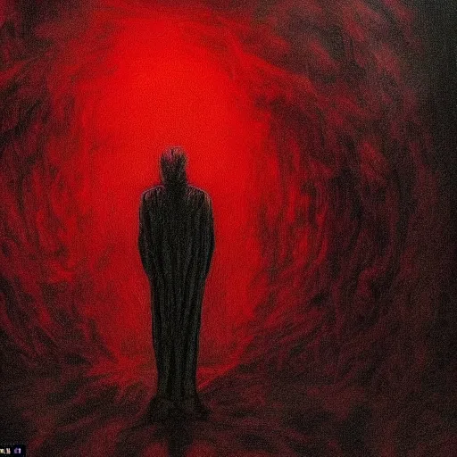 Image similar to a dark mind in a nightmare is aware of betrayal sadness and despondency of a schizophrenic in a red hyper room