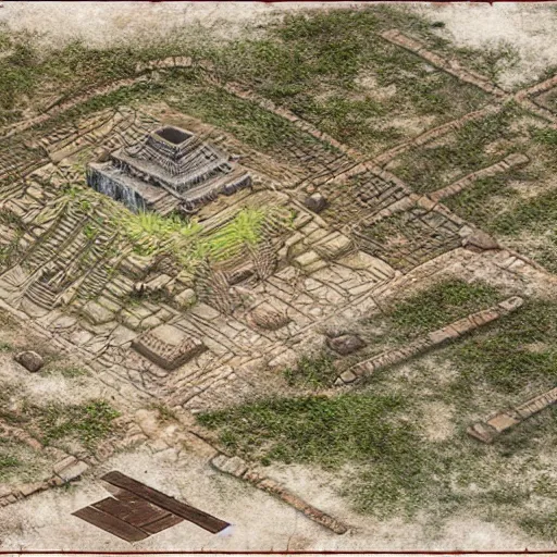 Image similar to Detailed map of ancient mayan ruins in Disco Elysium, by Greg Rutkowski