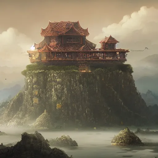 Image similar to beautiful matte painting of floating fort in the sky, mai anh tran,