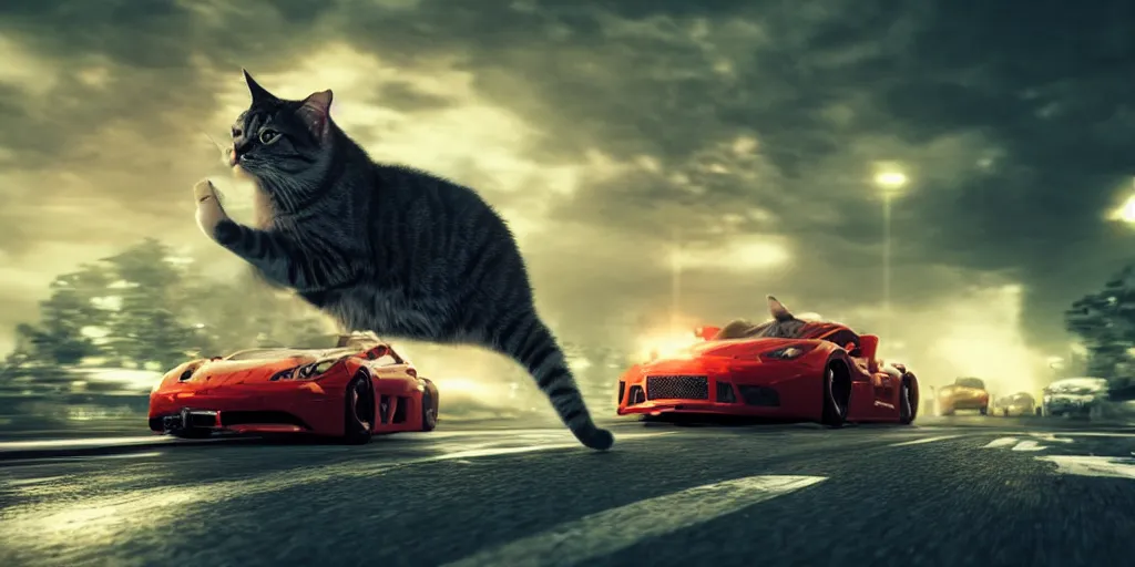 Image similar to cat driving a car, realistic 4 k octane beautifully detailed render, 4 k post - processing, highly detailed, intricate complexity, epic composition, magical atmosphere, cinematic lighting, masterpiece, ultra hd