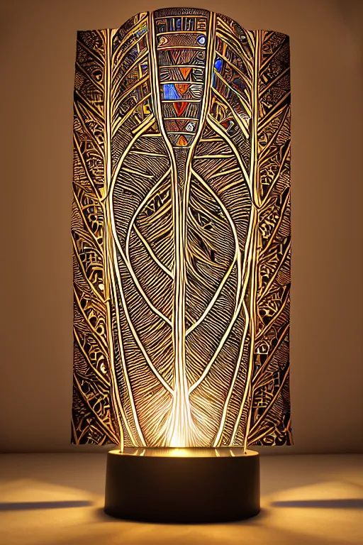 Image similar to Table lamp in the shape of Ankh symbol of life, fantasy, intricate art deco leaf designs, elegant, highly detailed egyptian patterns, sharp focus, art by Artgerm and beeple