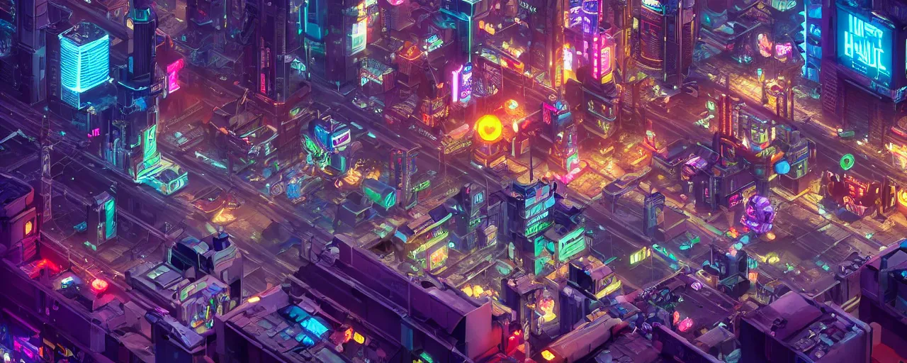 Isometric Cyberpunk City Wallpaper by patrika