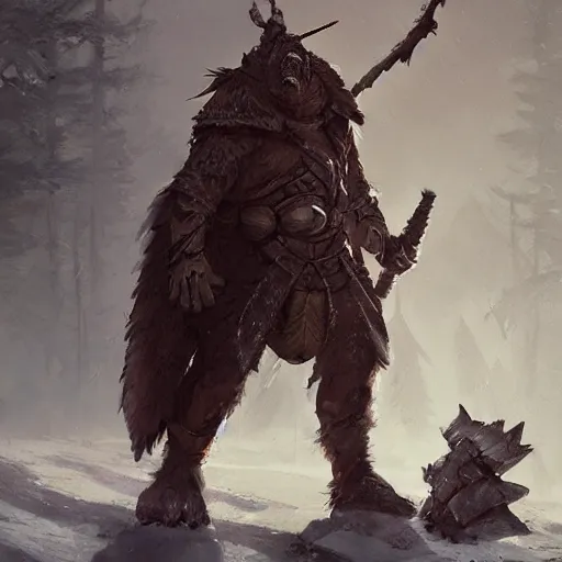 Image similar to anthropomorphic turtle barbarian humanoid, carapace, greg rutkowski, blizzard, winter, night, furs, fantasy