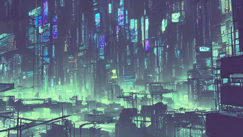 Image similar to cel - shaded cyberpunk landscape