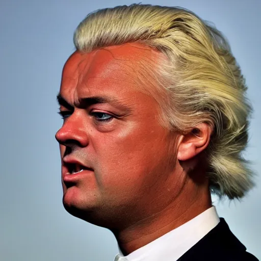 Image similar to geert wilders with static hair, hair raised up in spikes