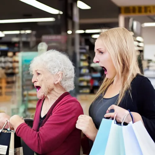 Image similar to Exhausted retail workers take out rage on elderly lady