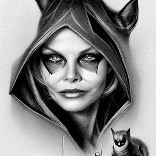 Image similar to amazing lifelike award winning pencil illustration of Michelle pfeiffer as catwoman trending on art station artgerm Greg rutkowski cinematic