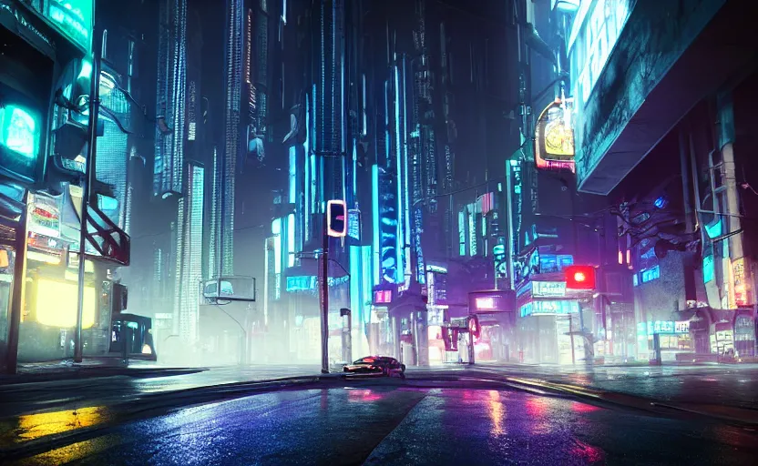 photorealistic Cyberpunk city street with flying cars | Stable Diffusion