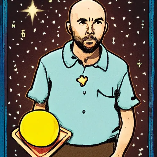 Image similar to Karl Pilkington tarot card