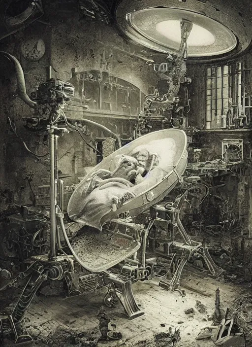 Prompt: old wetplate daguerreotype birth of artificial futuristic life, fractal, intricate, elegant, highly detailed, parallax, leica, medium format, subsurface scattering, by jheronimus bosch and greg rutkowski and louis jacques mande daguerre