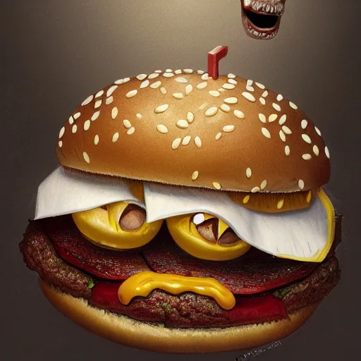 a monster with a hamburger head, burger with eyes in | Stable Diffusion |  OpenArt
