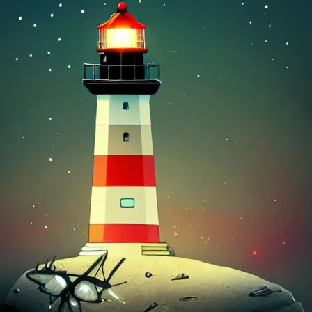 Prompt: lighthouse in space, digital art, artstation, devinart, light colors,