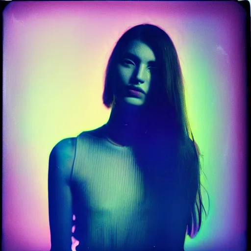 Prompt: A vibrant studio portrait photograph of a beautiful millennial woman by Alessio Albi and Nina Masic, trending on instagram, soft focus, vertical portrait, natural lighting, double exposure, light traces, dramatic shadows, volumeric ghostly rays, f1.8, 50mm, micro details, cottagecore polaroid color scheme, classic chrome, film grain, light cyan, lavender blush, cinematic lighting