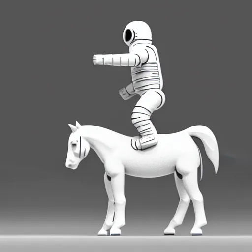 Prompt: an astronaut standing on the ground and a small trippy aggressive centaur standing on that poor little human standing on all fours astronaut, trying to ride it, the minimalistic lonely horse is on his shoulders, minimalist style, 3 d render, isometry