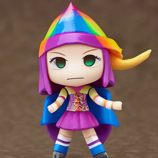 Prompt: a wizard with a rainbow multicolored wizard hat vinyl figure, nendroid
