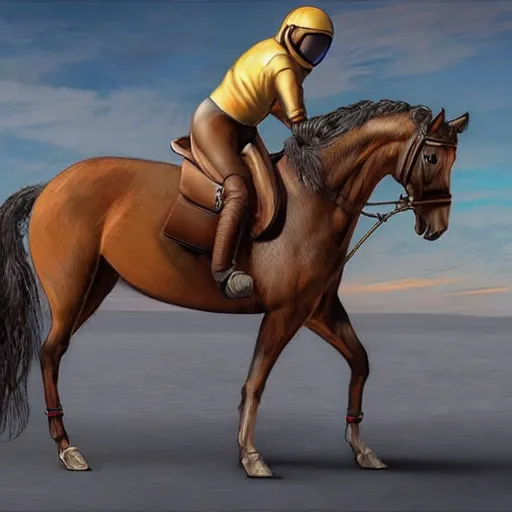 Image similar to horse riding on a cosmonaut photorealistic