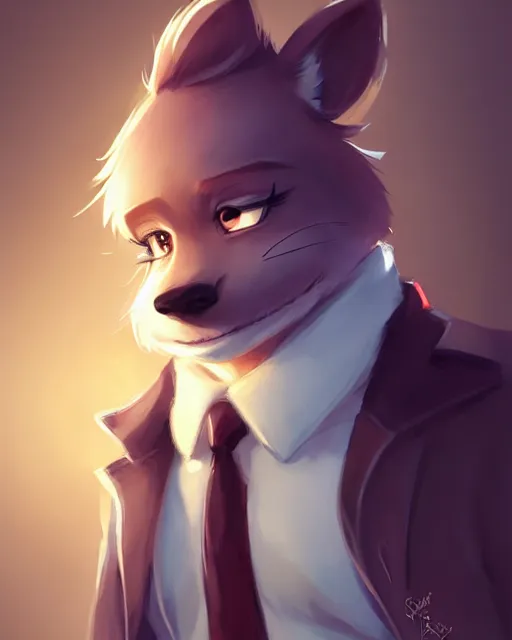 Image similar to character concept art of a cute male anthropomorphic furry detective | | adorable, key visual, realistic shaded perfect face, tufted softly, fine details by stanley artgerm lau, wlop, rossdraws, james jean, andrei riabovitchev, marc simonetti, and sakimichan, trending on weasyl