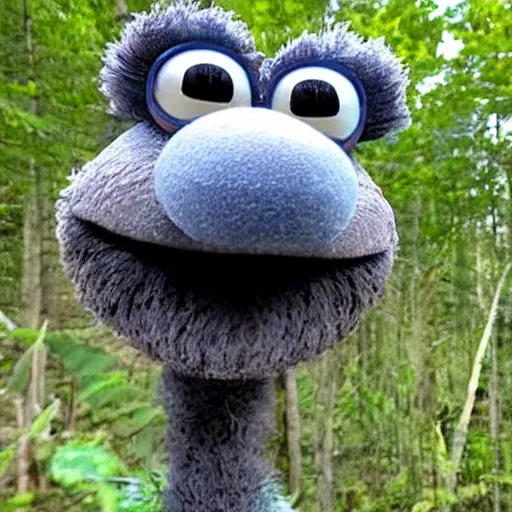 Image similar to trail cam footage of Grover the Muppet, Grover on video from a trail camera