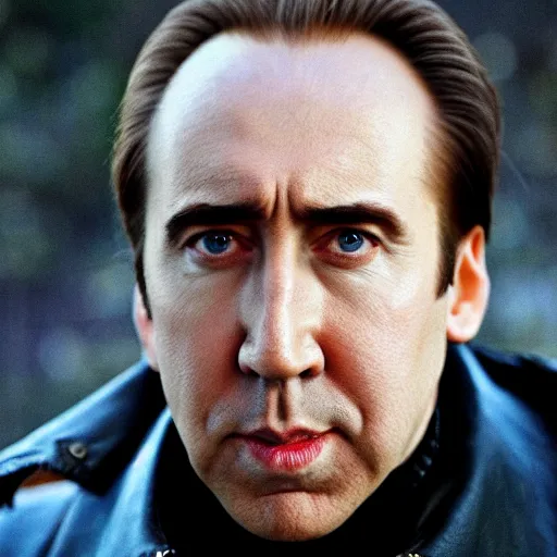 Image similar to nicholas cage starring in russian depressing arthouse movie about village.