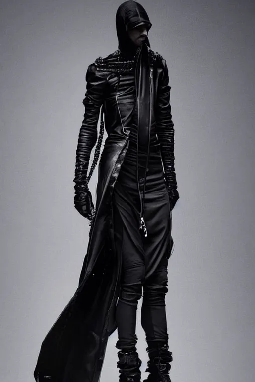 Prompt: beautiful androgynous high fashion avant garde techwear look and clothes, we can see them from feet to head, highly detailed and intricate, luxury, cinematic, rick owens, yohji yamamoto, y 3, outfit photo, hot on r / streetwear, trending on artstation,