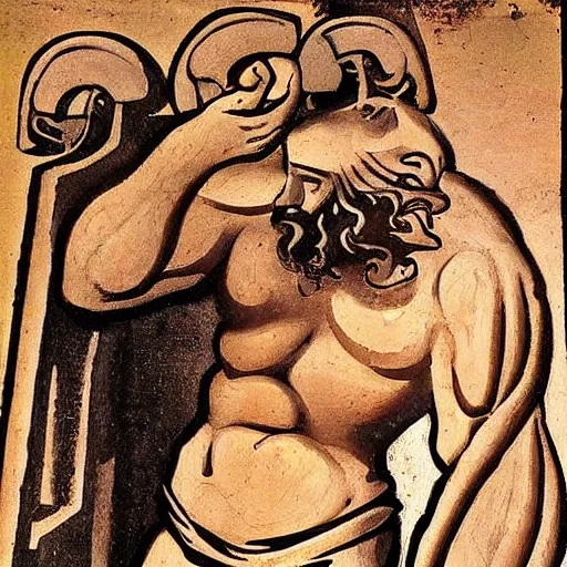 Image similar to Hercules gaining weight after retirement, Greek vase art