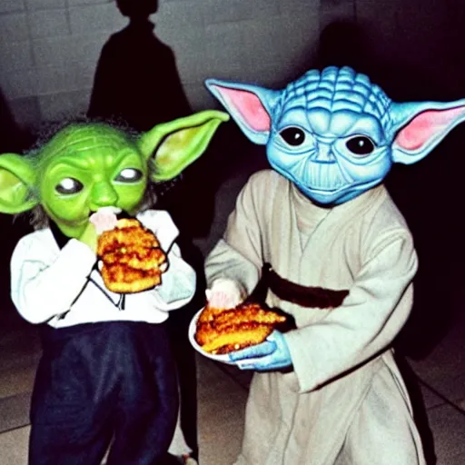 Prompt: Jackie Chan and Yoda eat McDonald's