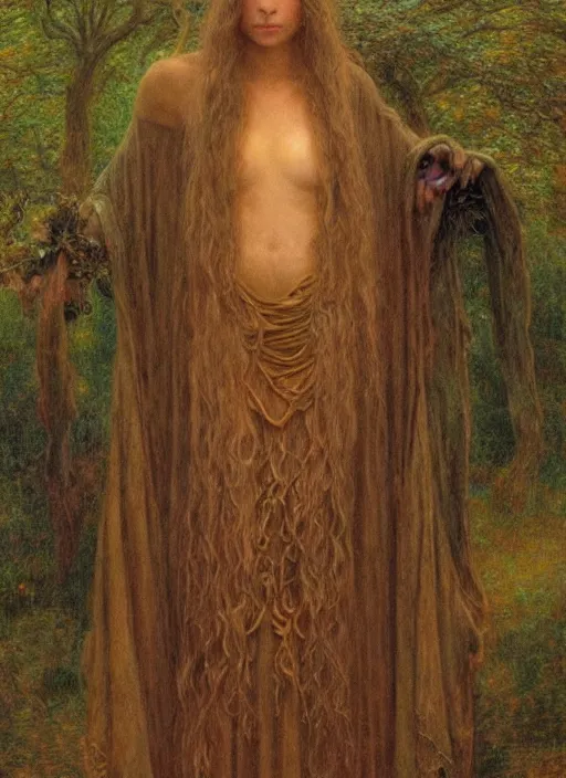 Prompt: Portrait of a druid druid, by Jean Delville and Sophie Anderson, golden ratio, perfect composition, elegant, extremely detailed, hd, masterpiece, artstation