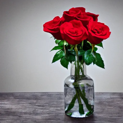 Image similar to the red roses in the bottle on the table