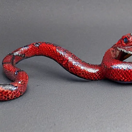 Image similar to red crystal snake with an open mouth and crystal fangs, highly detailed, fantasy, dnd