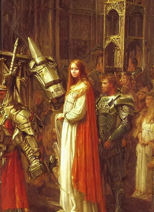 Prompt: halo master chief in a medieval royal procession by pierre auguste cot