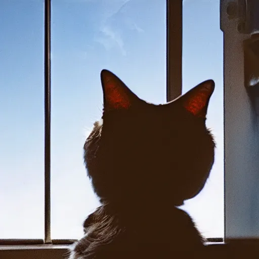 Image similar to photo of a cat watching martian landscape inside a futuristic window