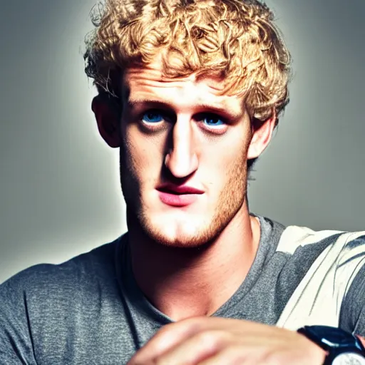 Image similar to a realistic detailed photo of boxer & youtuber logan paul, hypnotized by a watch, blank stare, shiny skin