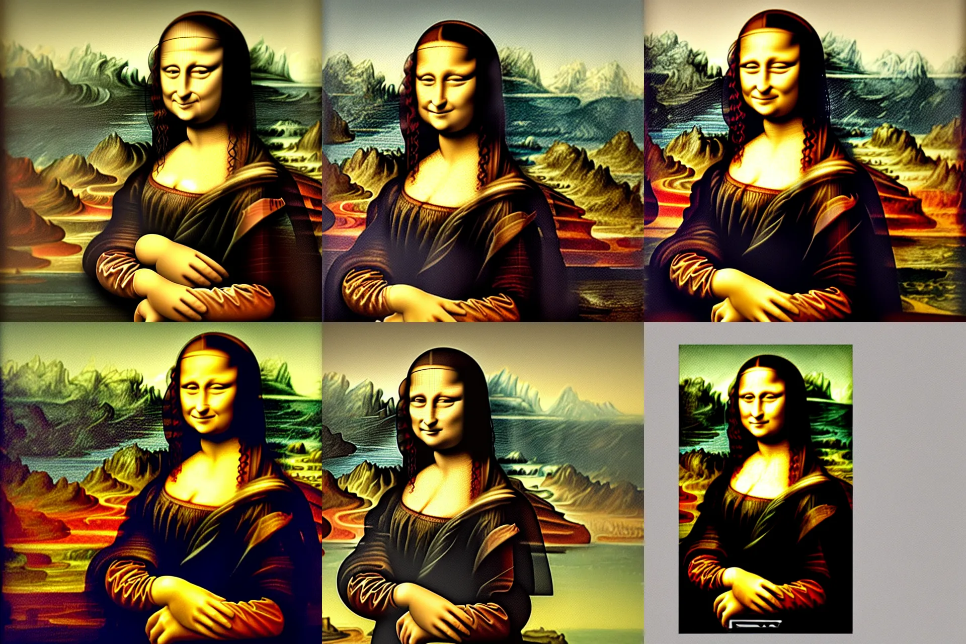 Prompt: The Mona Lisa painted in the style of Beksinki