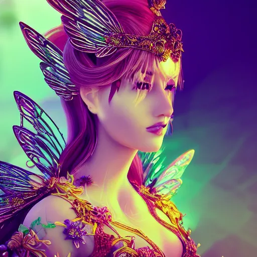 Image similar to portrait of fairy princess, beautiful, attractive, glowing, ornate and intricate, jaw dropping, dynamic lighting, colorful, fairy tale, intricate and detailed, 4 k octane render, intricate wings