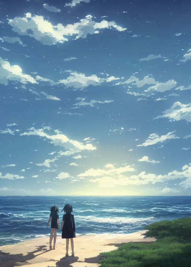 Image similar to sea shore, makoto shinkai