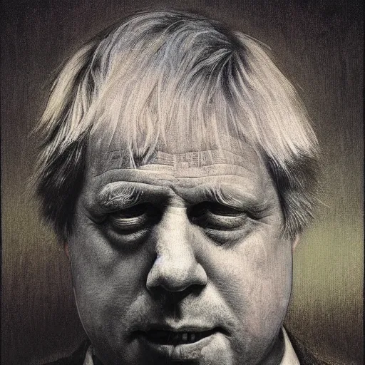 Prompt: Boris Johnson in the style of Beksinski