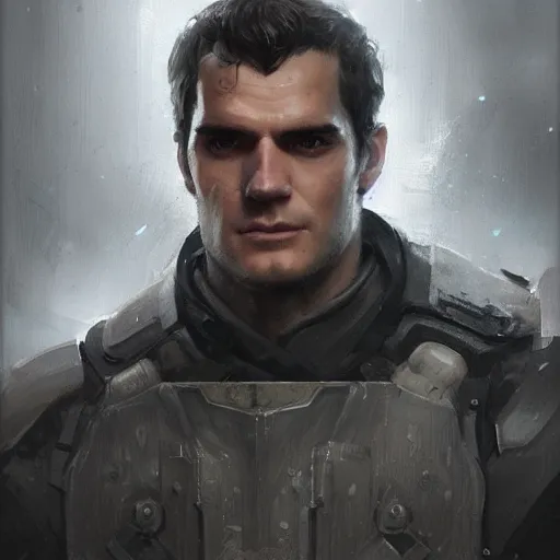 Image similar to portrait of a man by greg rutkowski, he looks like henry cavill, he is wearing a dieselpunk tactical armor gear, highly detailed portrait, digital painting, artstation, concept art, smooth, sharp foccus ilustration, artstation hq