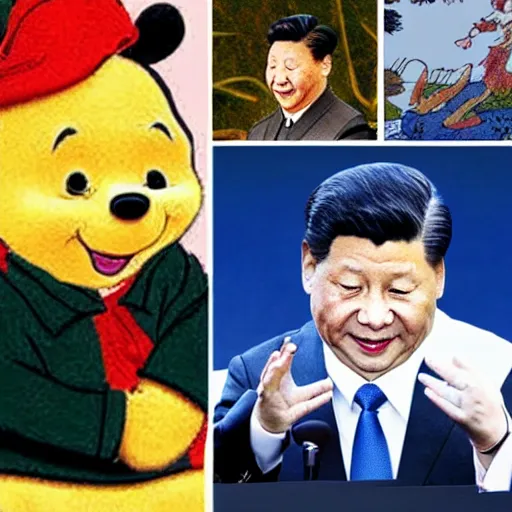 Image similar to President Xi Jinping drawn like Winnie the Pooh by Walt Kelly