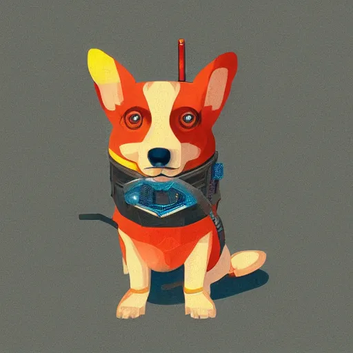 Prompt: a cool cyberpunk corgi puppy, highly detailed digital art for a run the jewels album, urban, dystopian