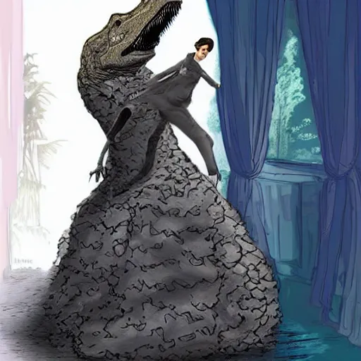 Image similar to T-Rex in a ball gown