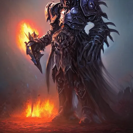 Prompt: unholy deathknight from world of warcraft in heavy armor, artstation hall of fame gallery, editors choice, #1 digital painting of all time, most beautiful image ever created, emotionally evocative, greatest art ever made, lifetime achievement magnum opus masterpiece, the most amazing breathtaking image with the deepest message ever painted, a thing of beauty beyond imagination or words