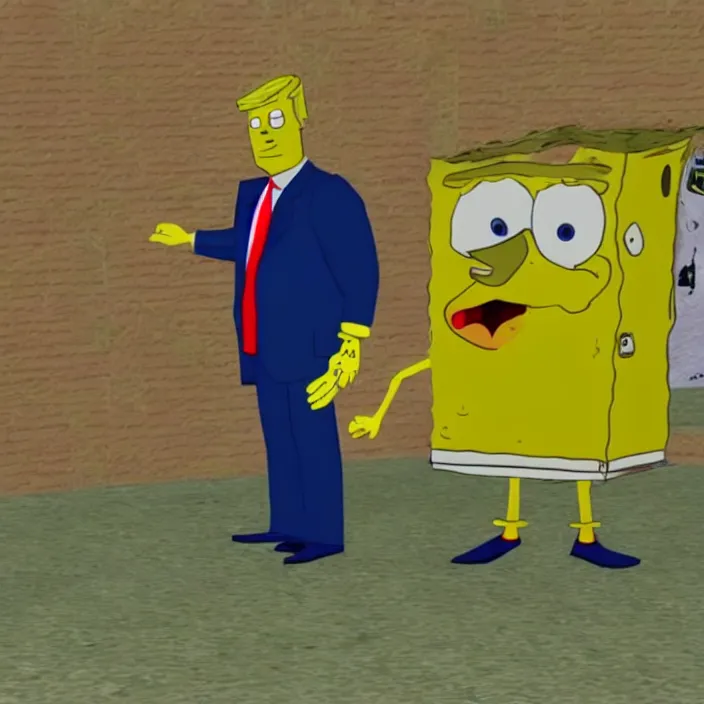 Image similar to ps 2 donald trump dressed like spongebob. play station 2 graphics