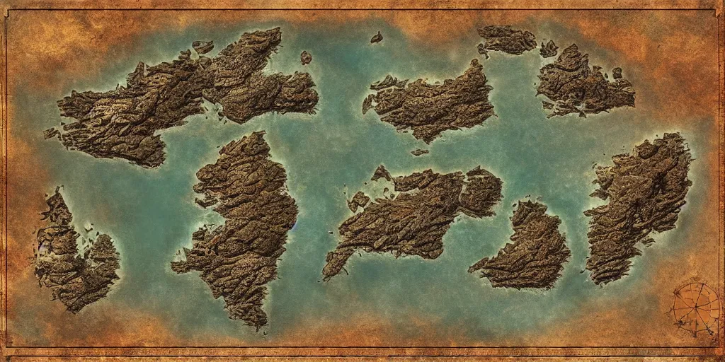 Image similar to a fantasy map of a large archipelago, digital art, 8 k